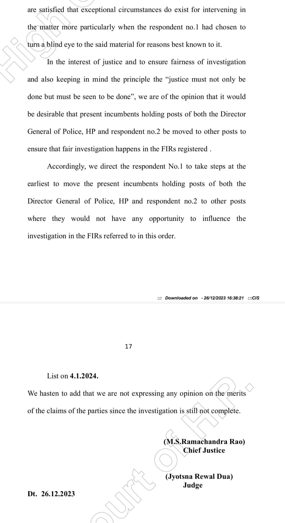 निशांत मामले में हिमाचल हाईकोर्ट ने दिए डीजीपी और एसपी कांगड़ा को हटाने के निर्देश