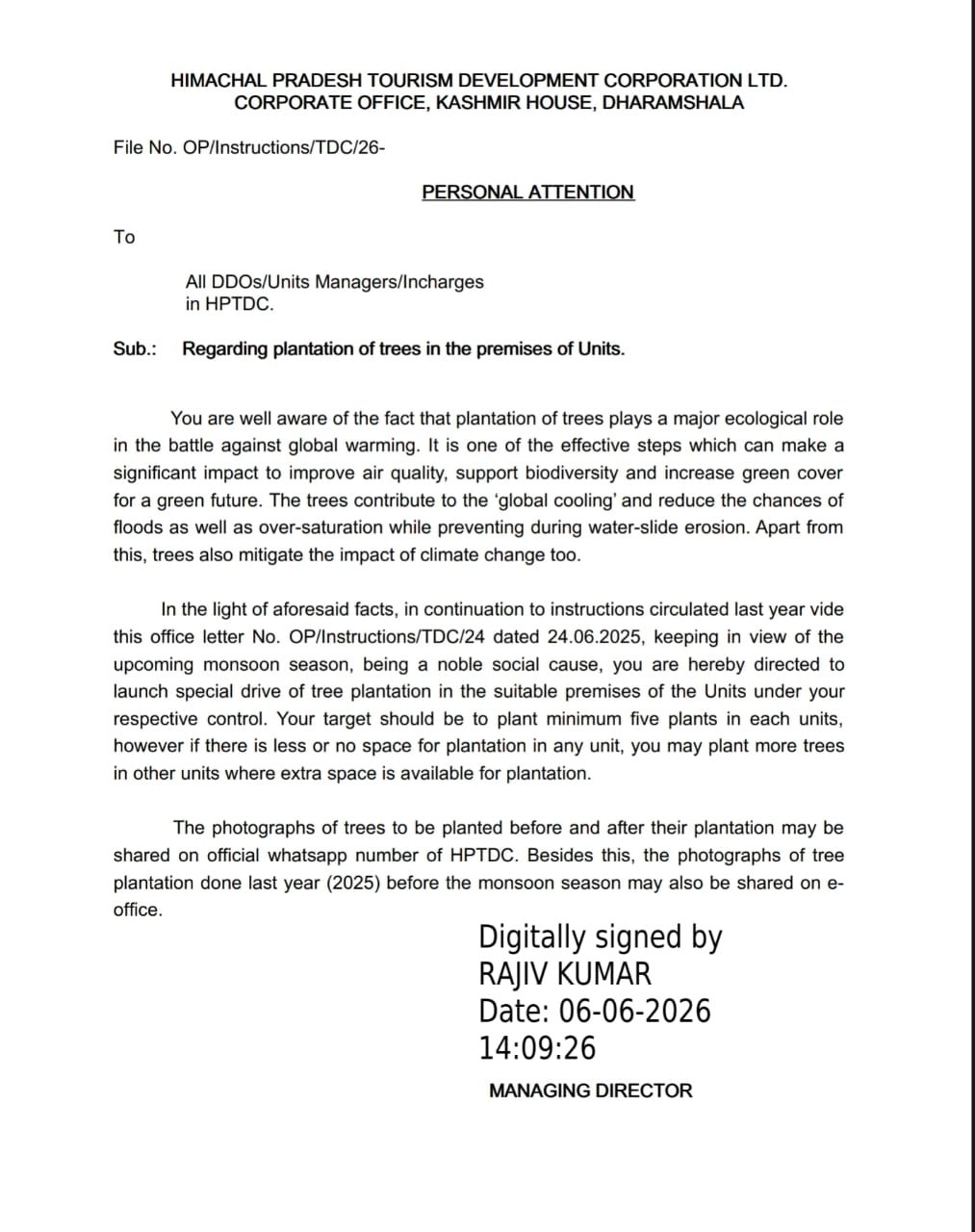 HPTDC Launches Monsoon Tree Plantation Drive Across Units, Sets Target of Minimum Five Saplings Per Premise